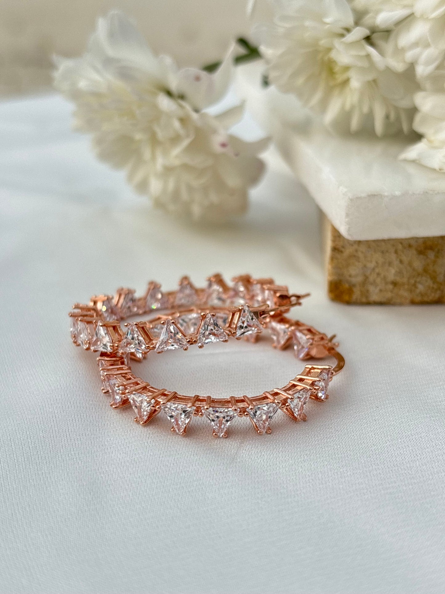 Rose Gold Zigzag Sparkle Hoops