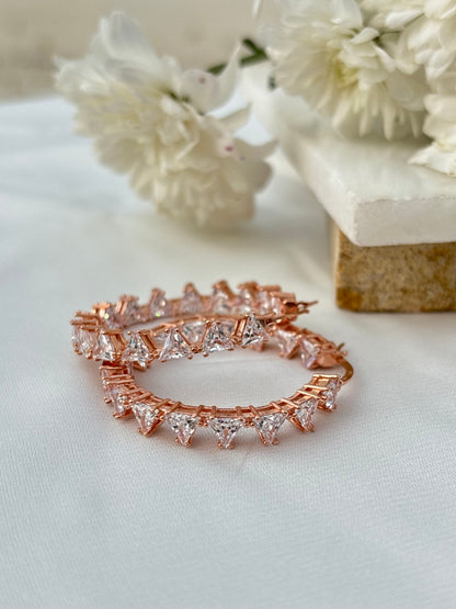 Rose Gold Zigzag Sparkle Hoops