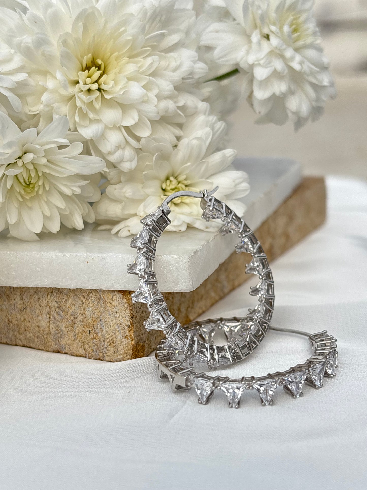 Silver Zigzag Sparkle Hoops