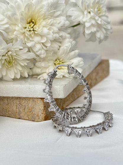 Silver Zigzag Sparkle Hoops