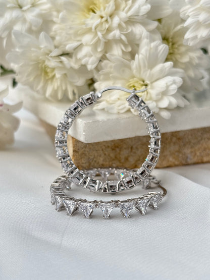 Silver Zigzag Sparkle Hoops