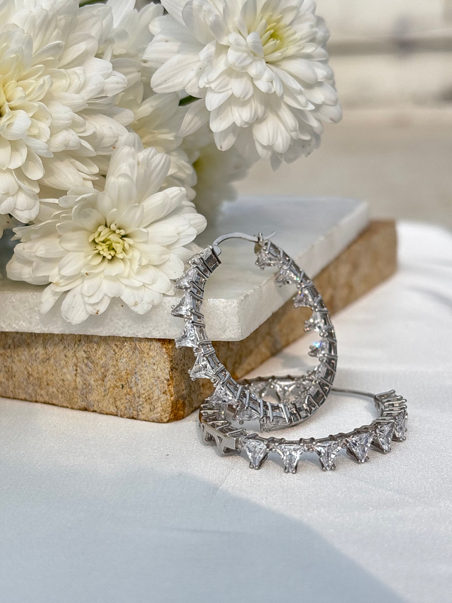 Silver Zigzag Sparkle Hoops