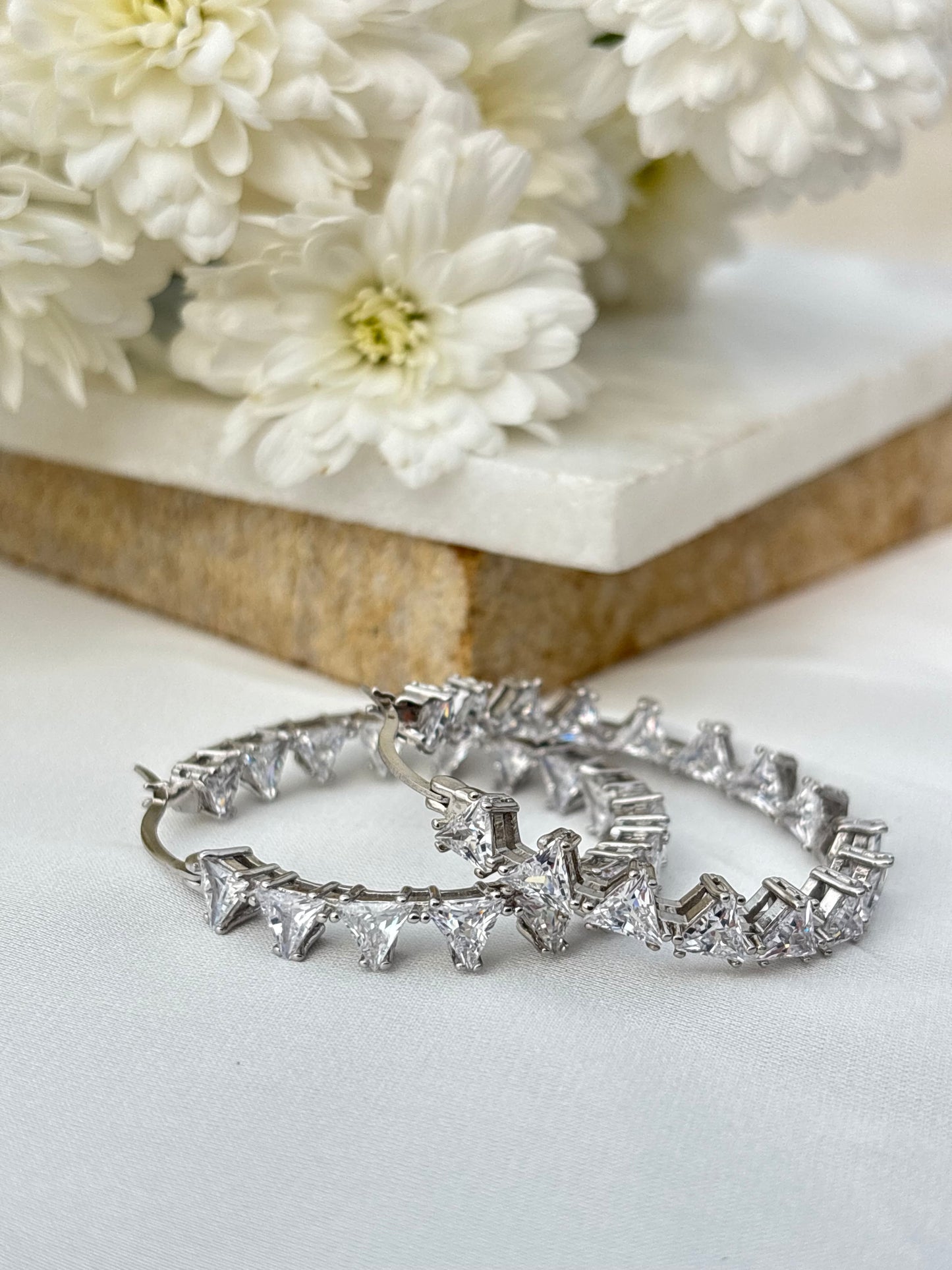 Silver Zigzag Sparkle Hoops