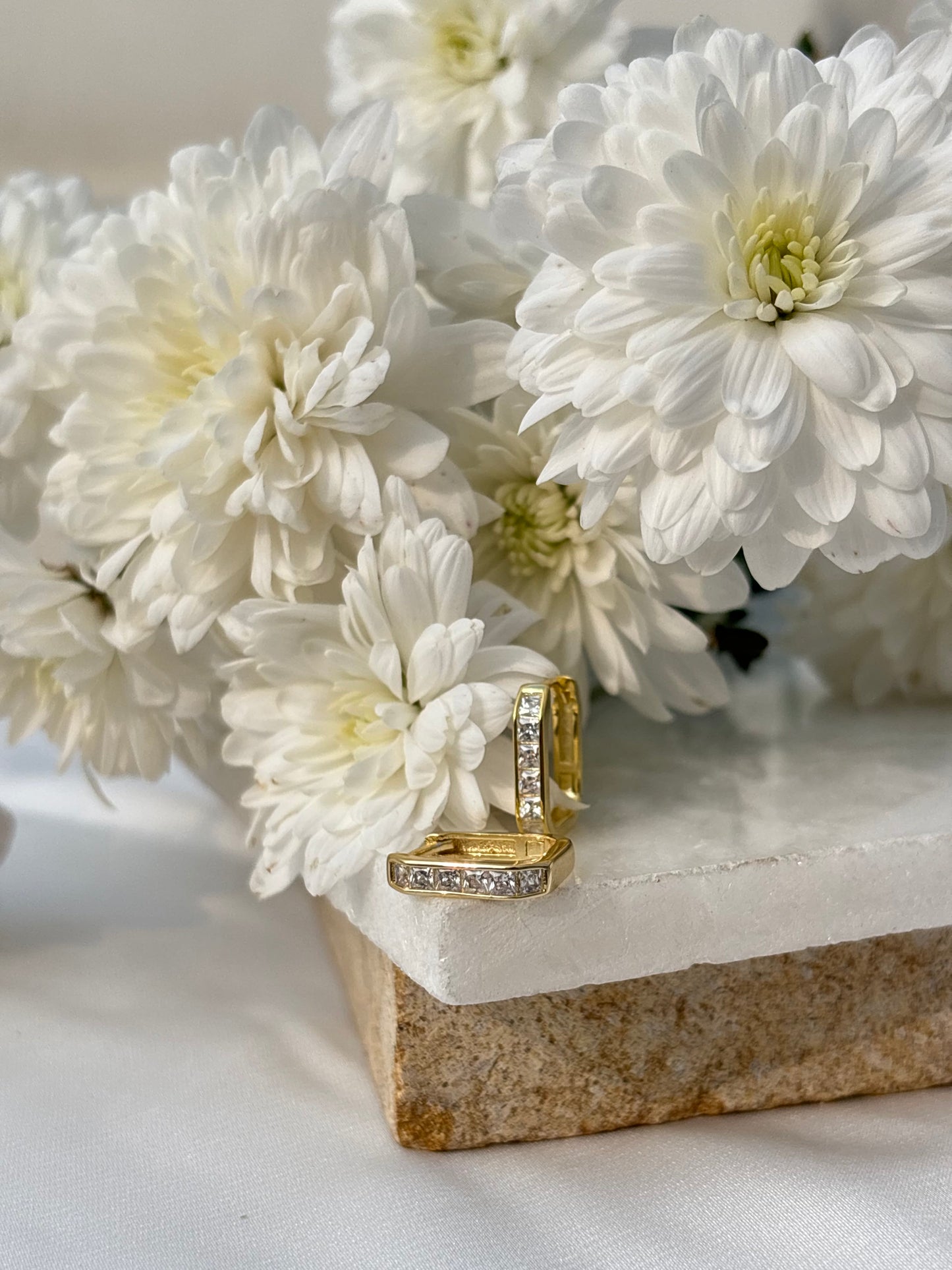 Gold Rectangular Crystal Huggie Earrings