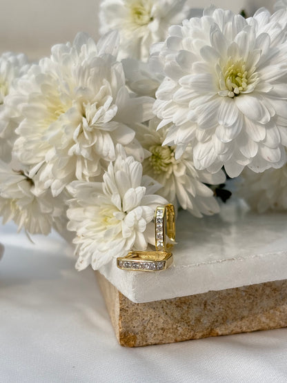 Gold Rectangular Crystal Huggie Earrings