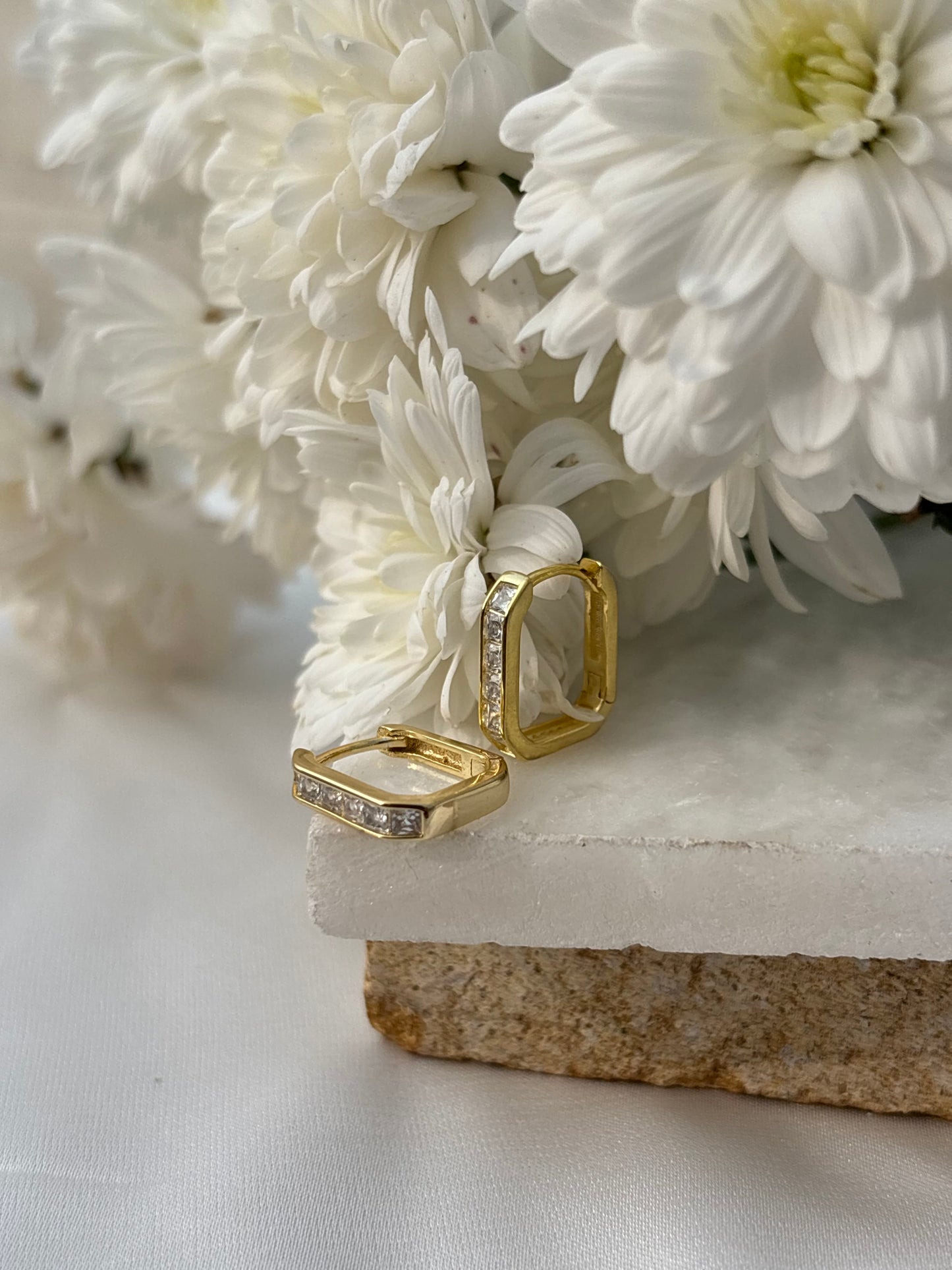 Gold Rectangular Crystal Huggie Earrings
