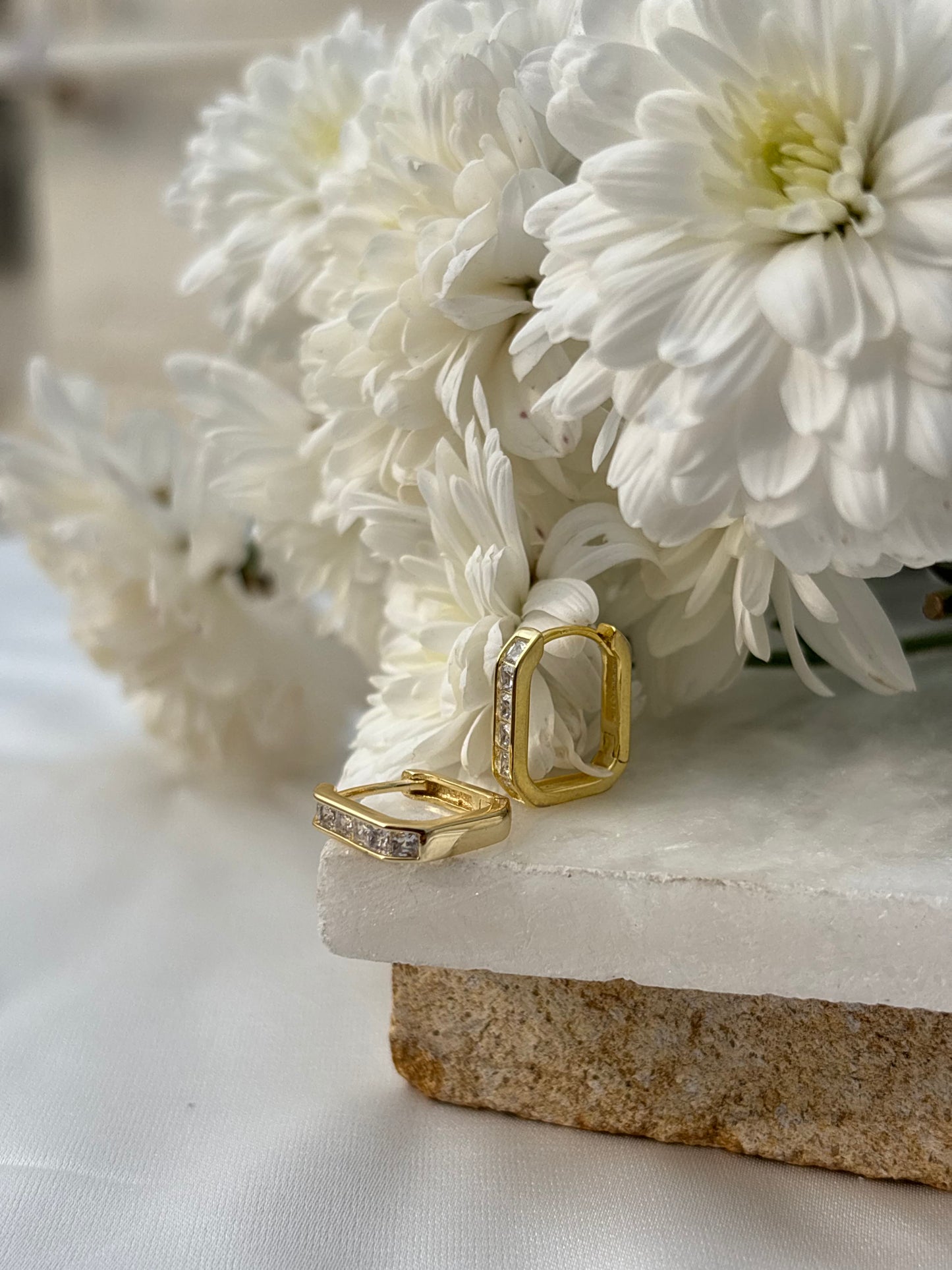 Gold Rectangular Crystal Huggie Earrings