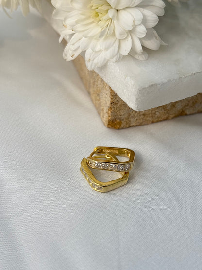 Gold Rectangular Crystal Huggie Earrings