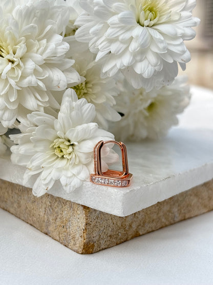 Rose Gold Rectangular Crystal Huggie Earrings