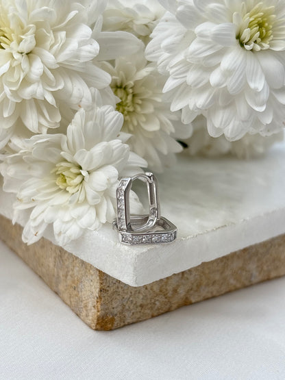 Silver Gold Rectangular Crystal Huggie Earrings