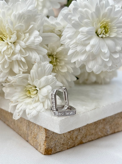 Silver Gold Rectangular Crystal Huggie Earrings