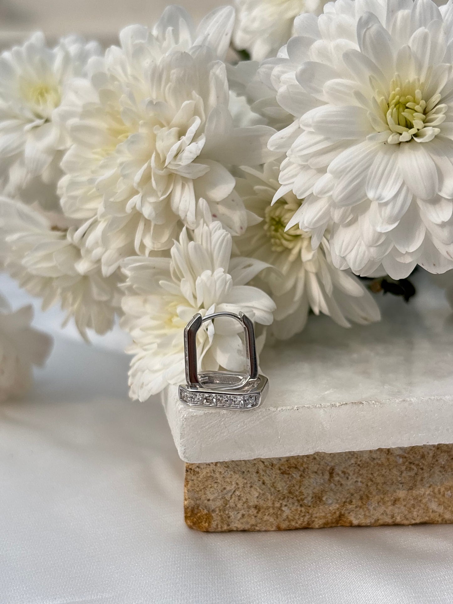 Silver Gold Rectangular Crystal Huggie Earrings