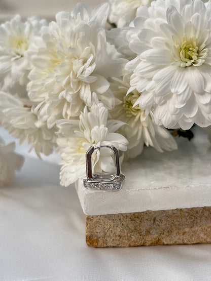 Silver Gold Rectangular Crystal Huggie Earrings