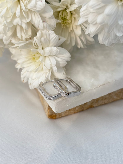 Silver Gold Rectangular Crystal Huggie Earrings