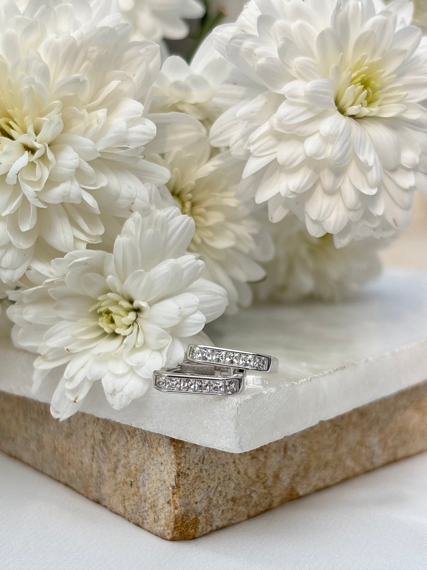 Silver Gold Rectangular Crystal Huggie Earrings