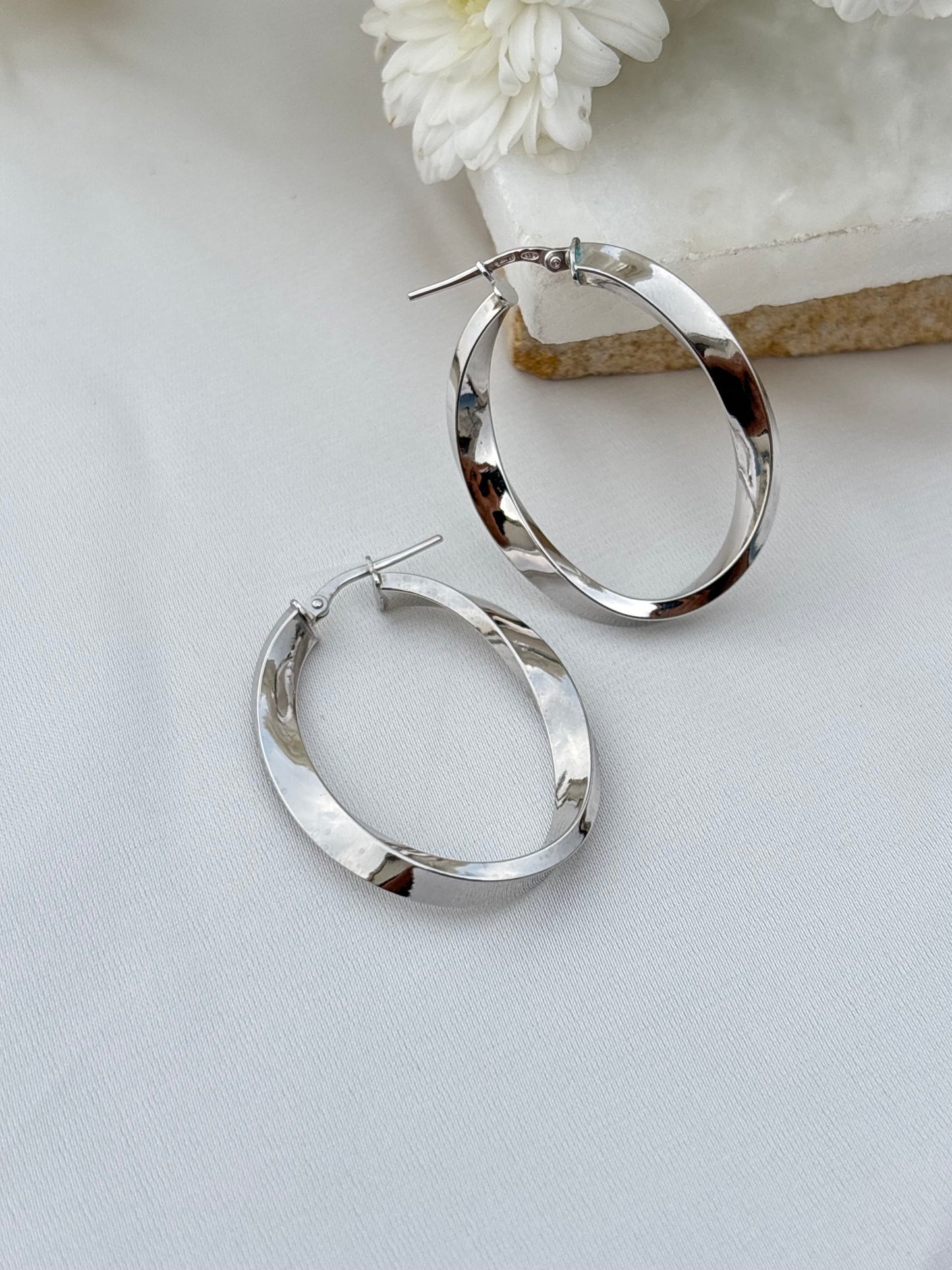Classic Oval Silver Hoops