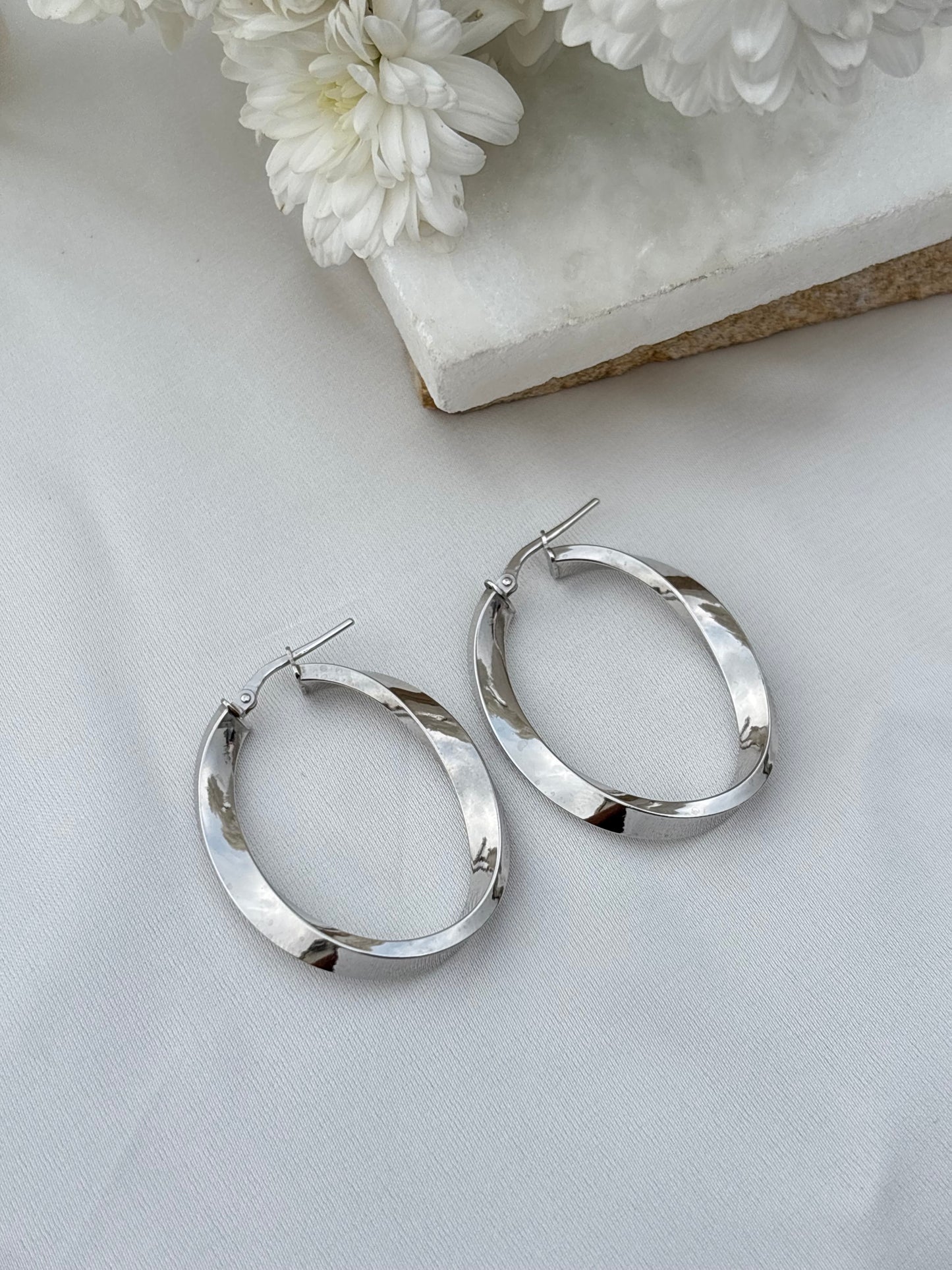 Classic Oval Silver Hoops