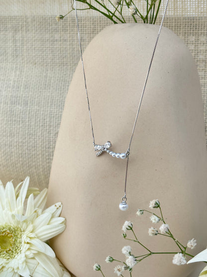Pearl Bow Drop Necklace