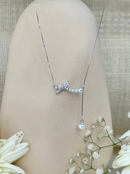 Pearl Bow Drop Necklace