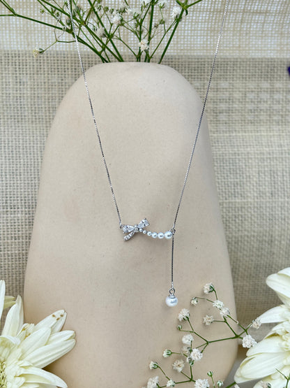 Pearl Bow Drop Necklace
