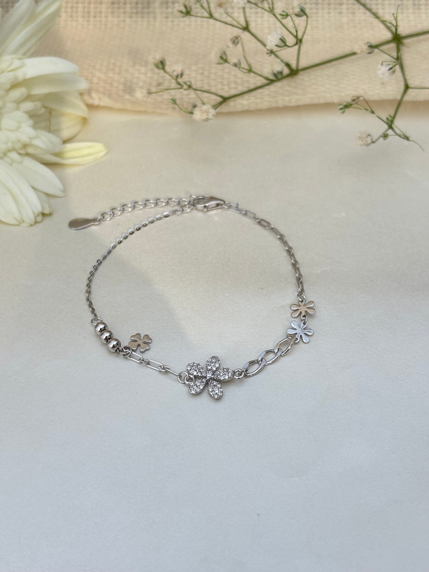Silver Bloom Charm Bracelet
