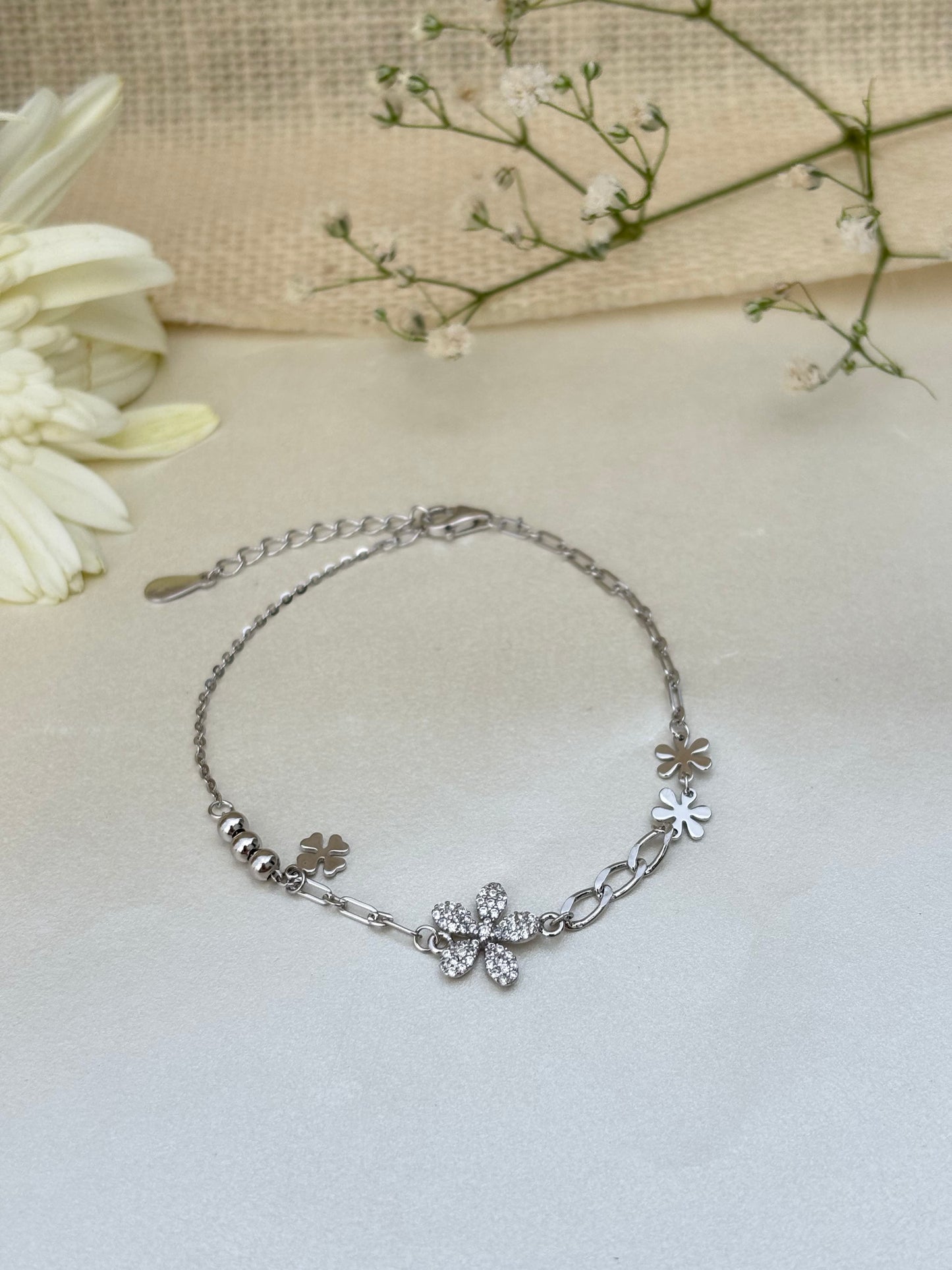Silver Bloom Charm Bracelet