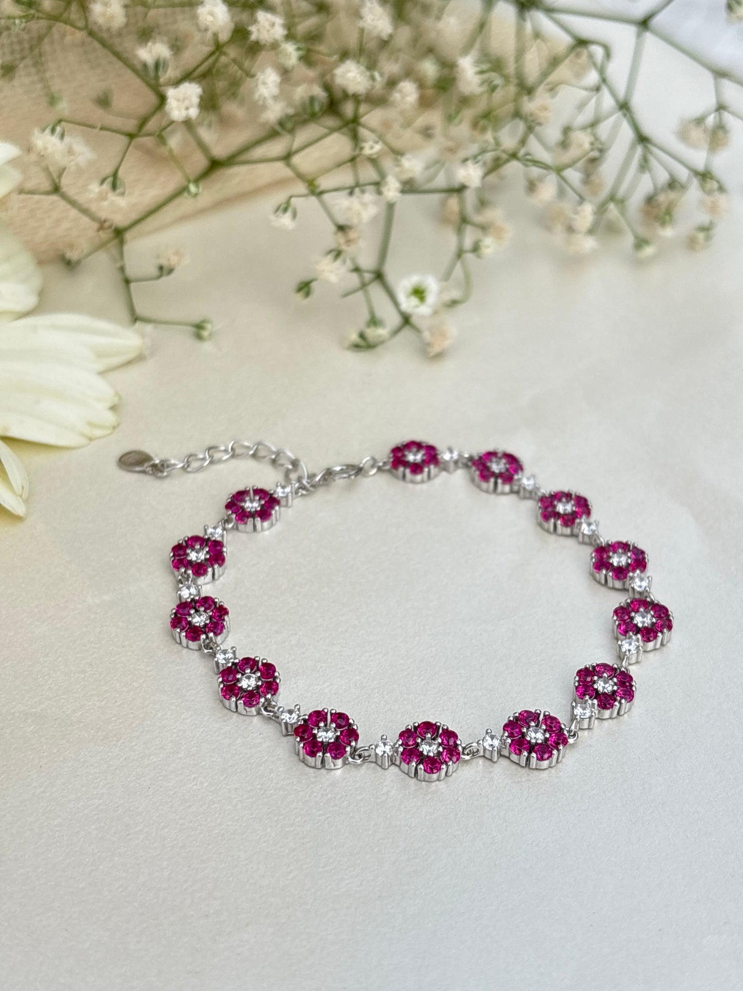 Floral Pink Crystal Bracelet