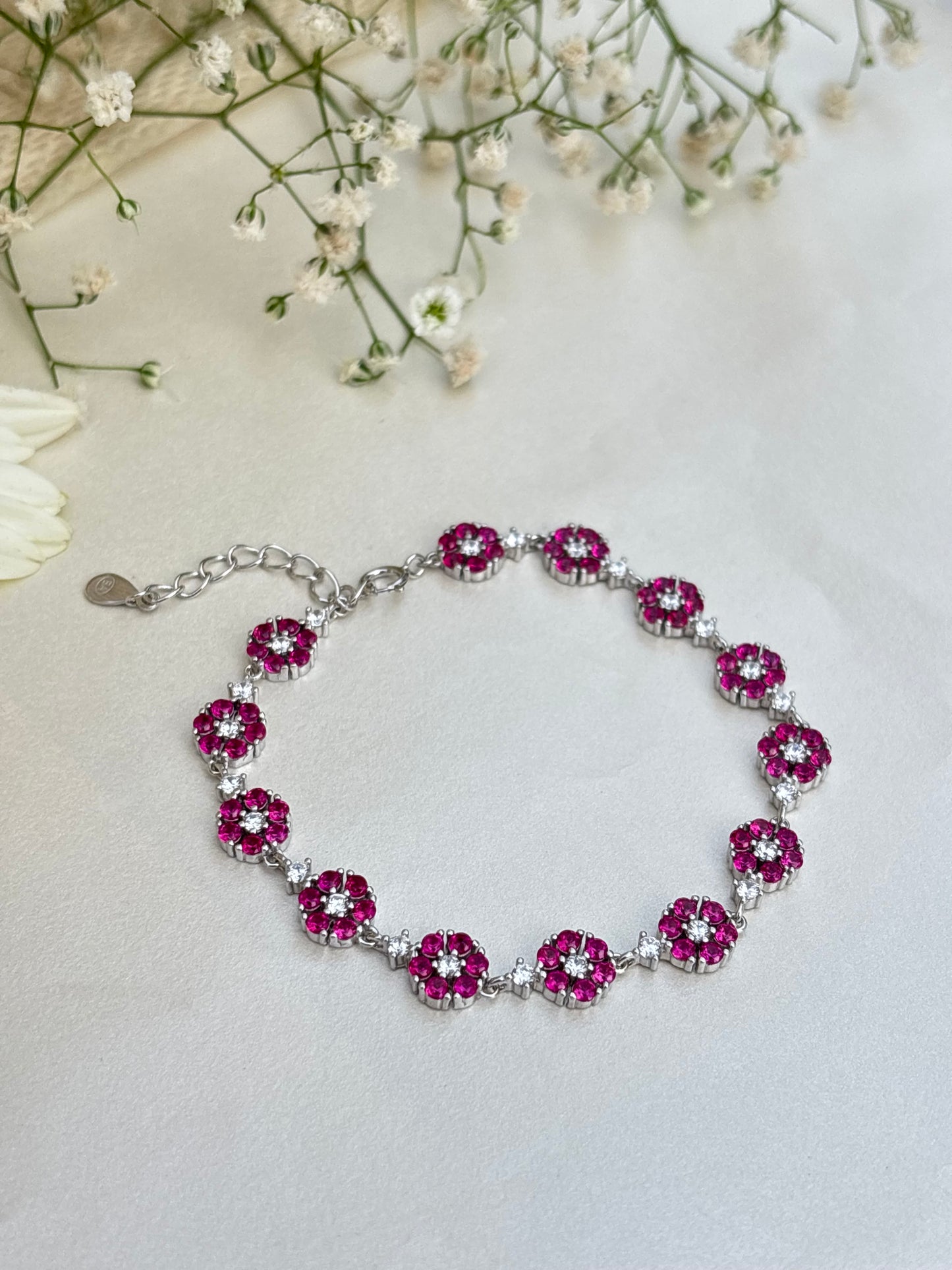 Floral Pink Crystal Bracelet