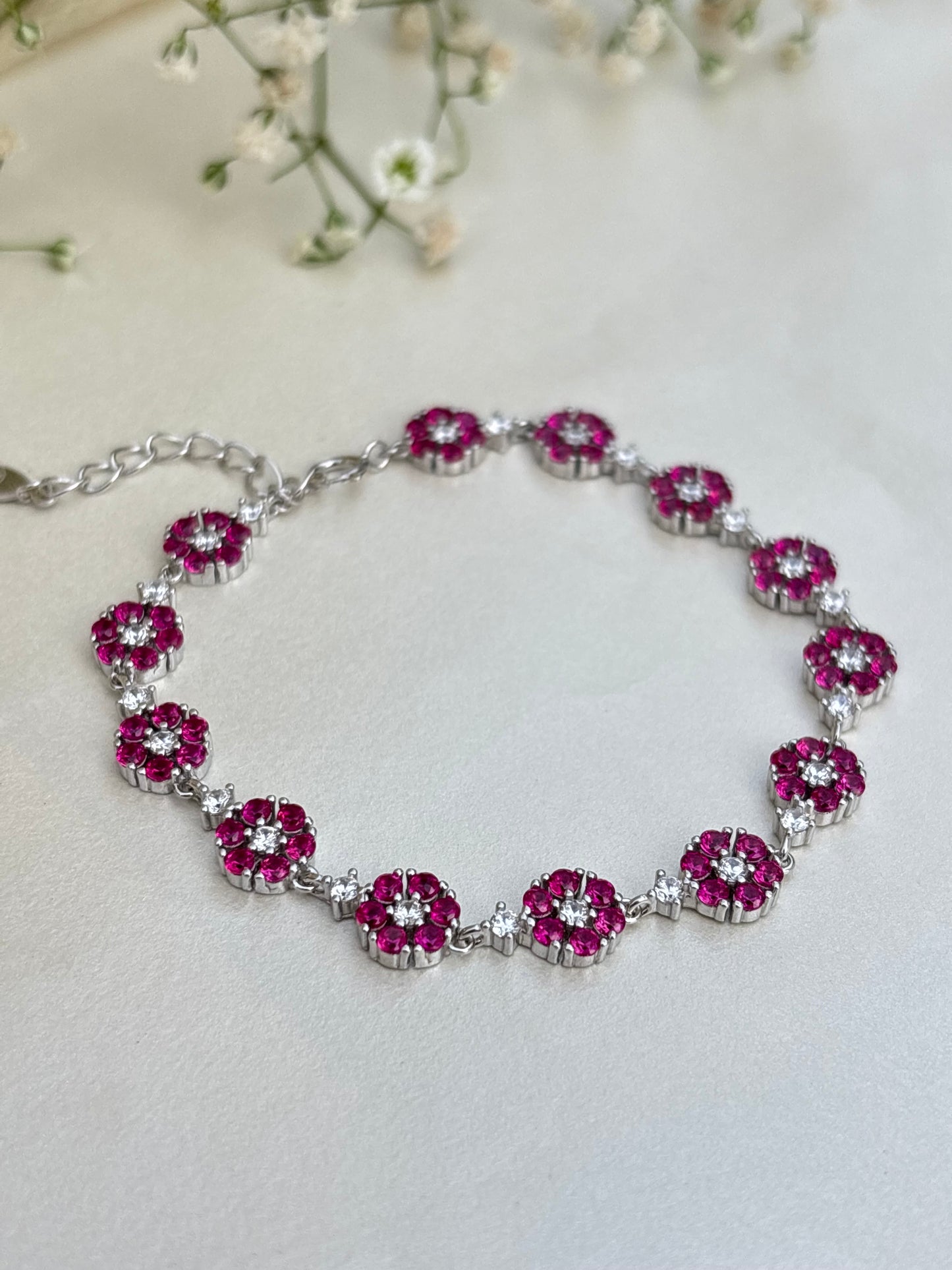 Floral Pink Crystal Bracelet