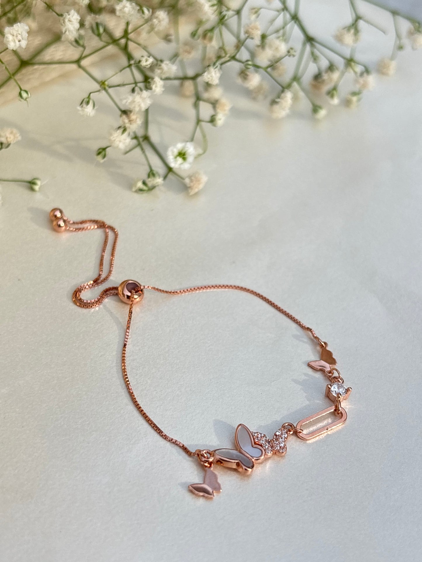 Rose Gold Butterfly Charm Bracelet