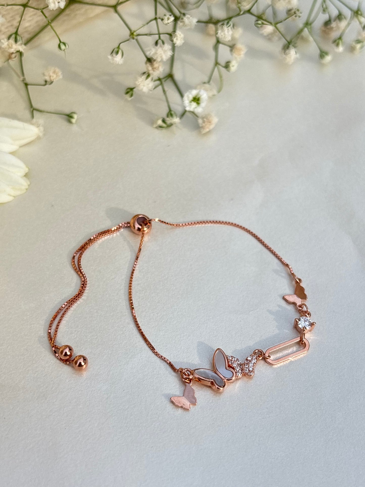 Rose Gold Butterfly Charm Bracelet