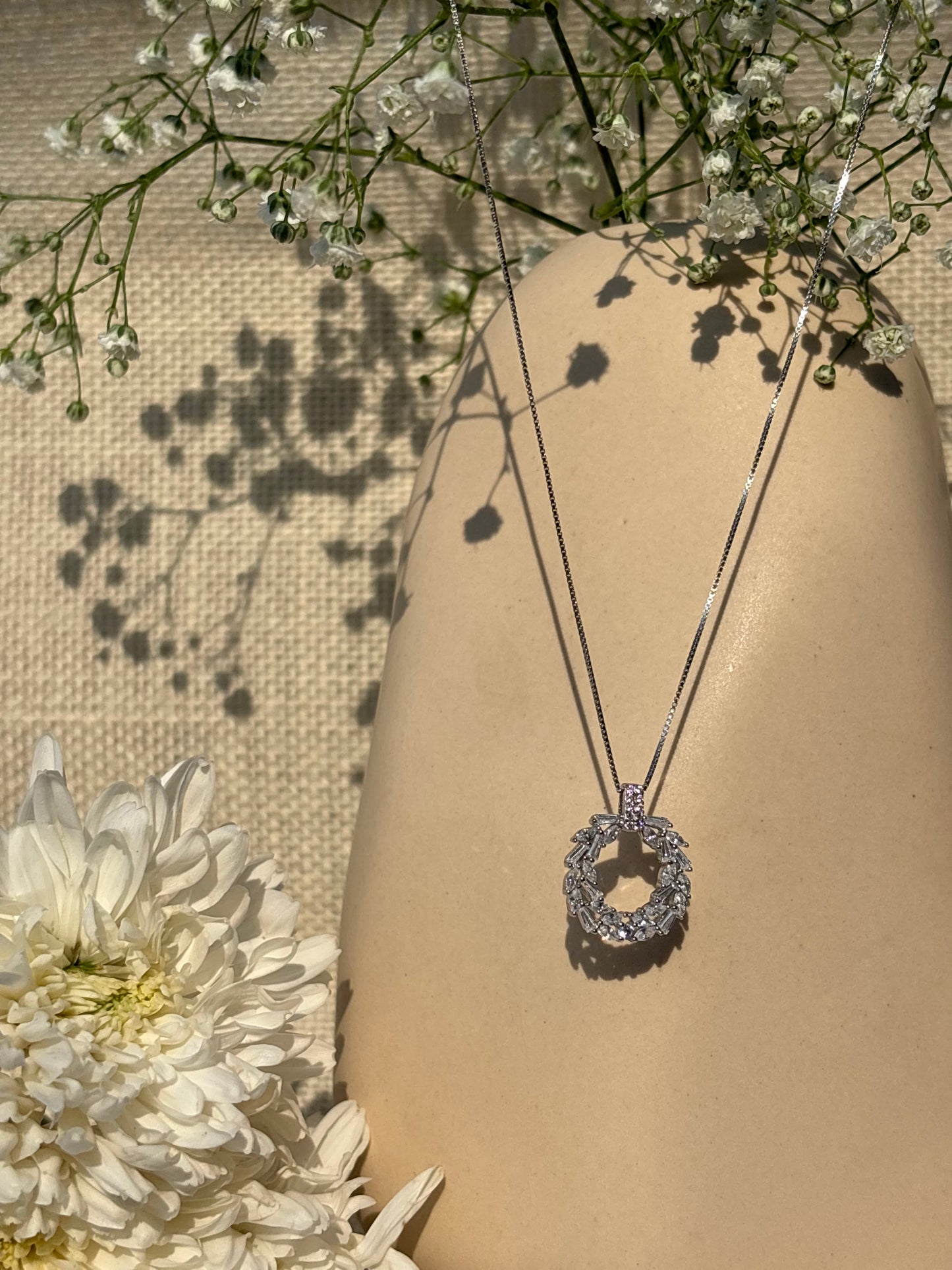 Silver Petal Halo Necklace