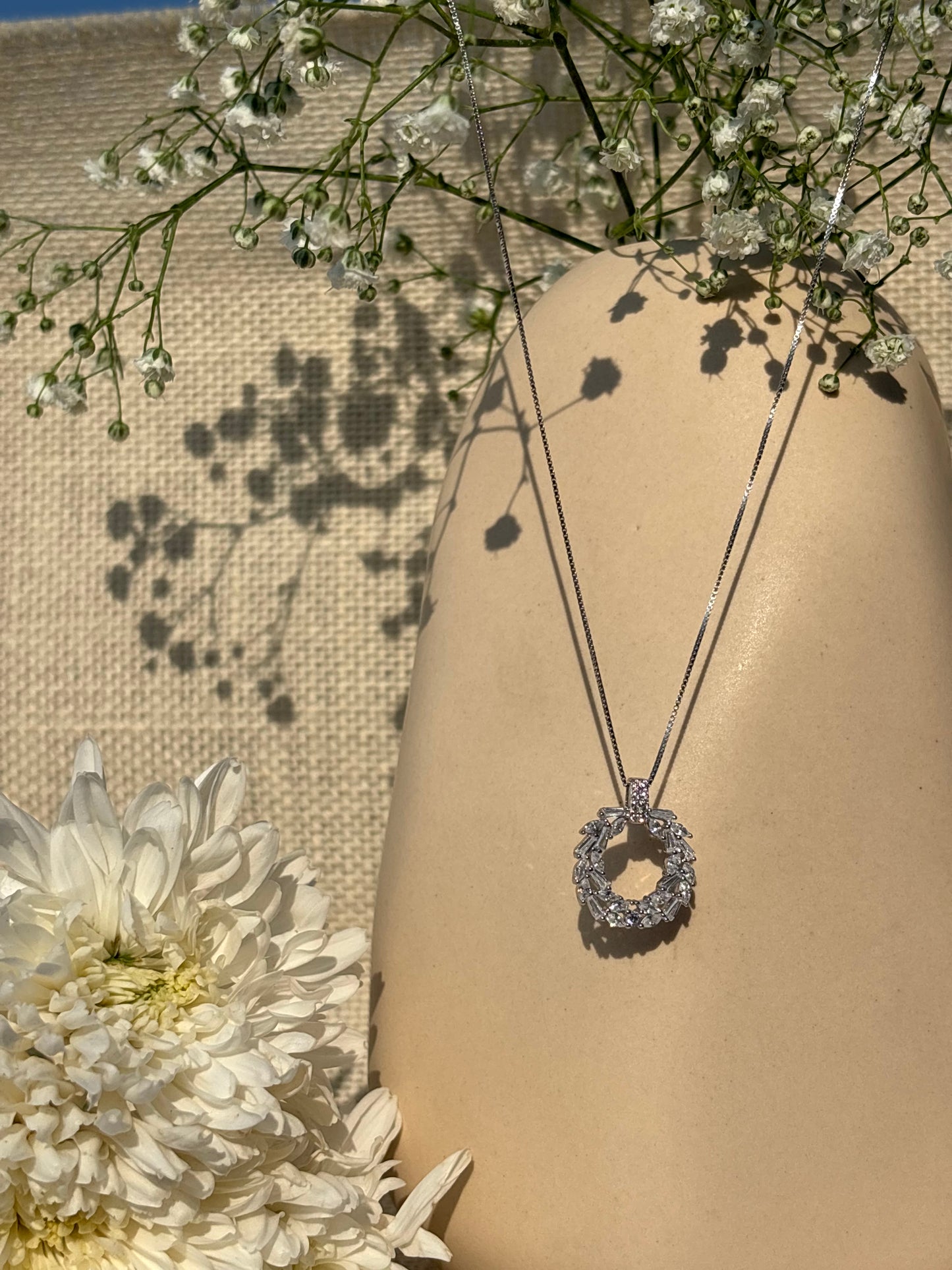 Silver Petal Halo Necklace