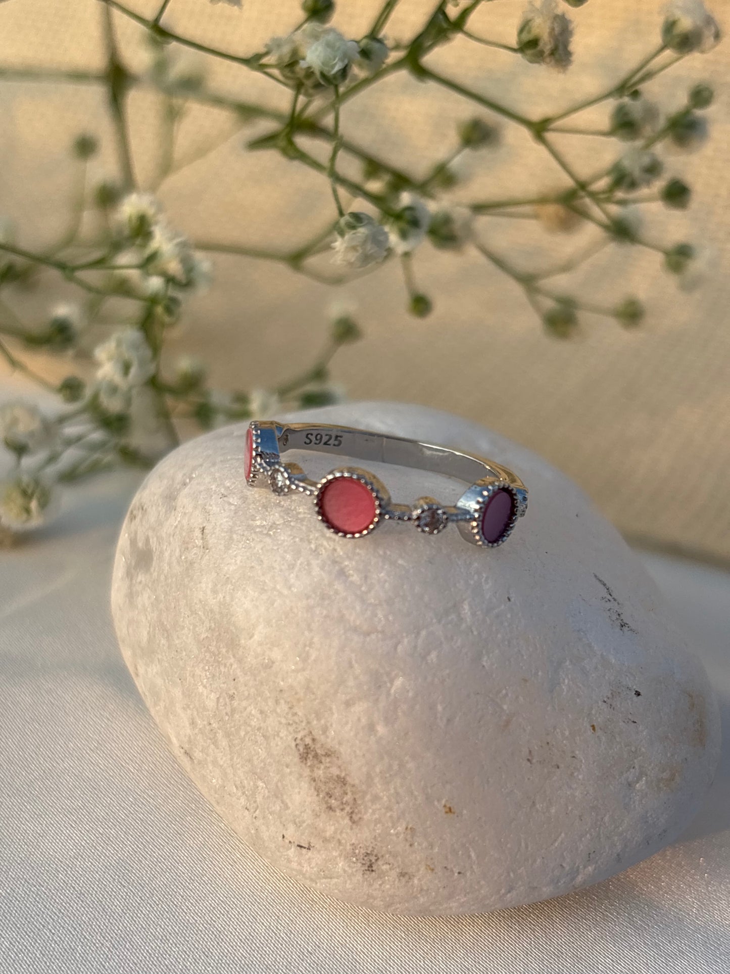 Pink Dot Silver Ring
