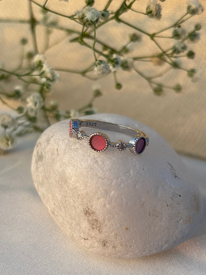 Pink Dot Silver Ring