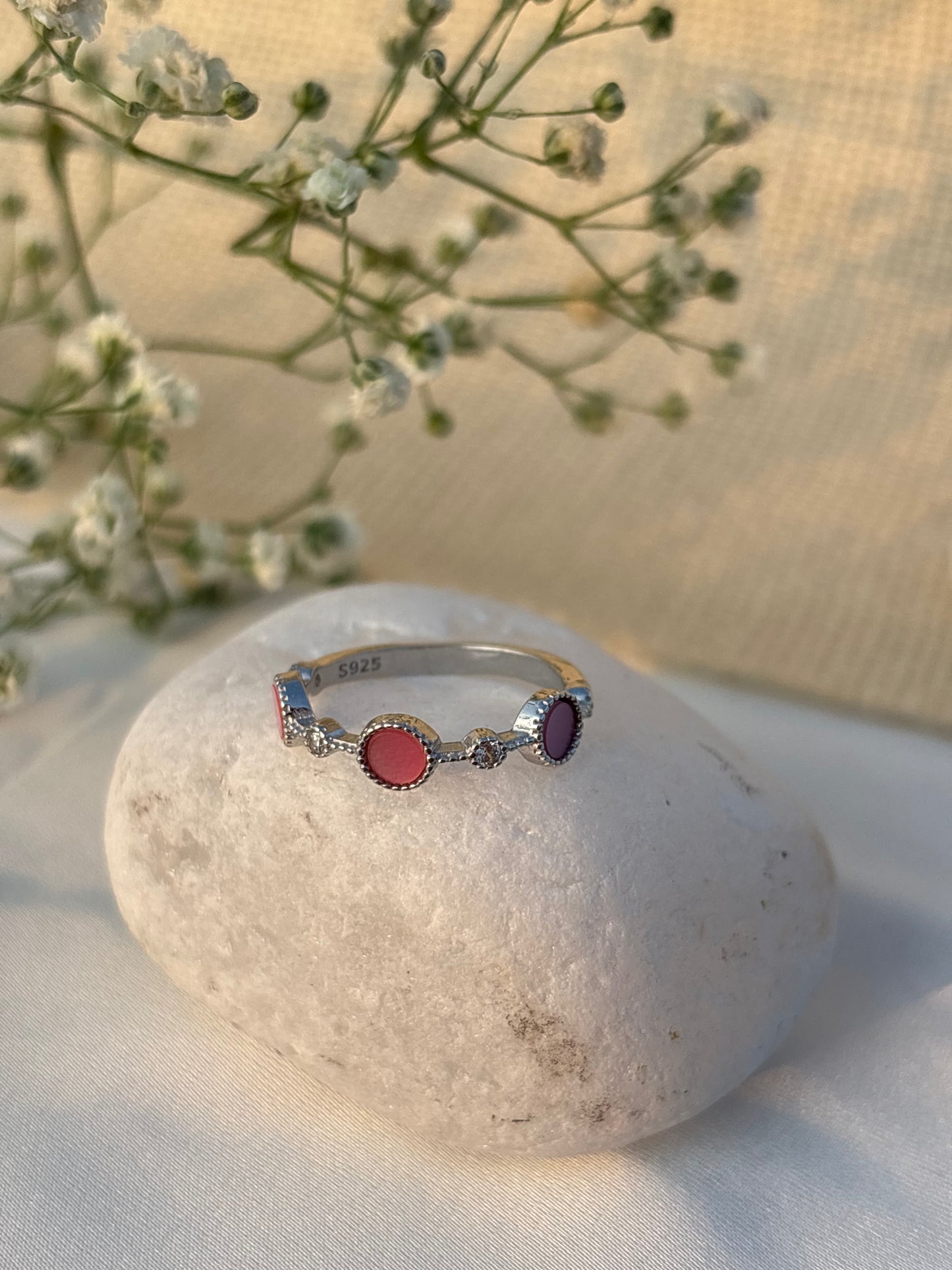 Pink Dot Silver Ring