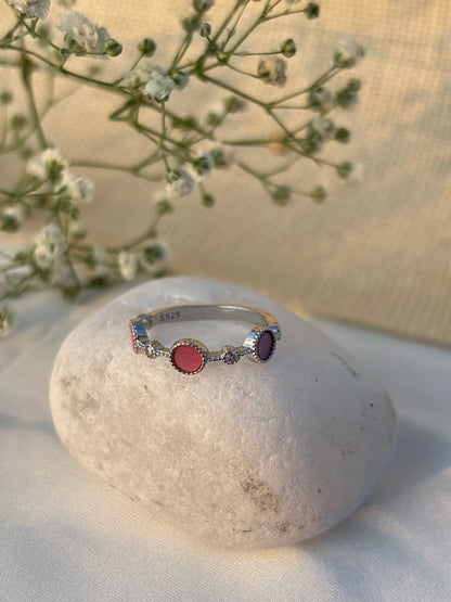 Pink Dot Silver Ring
