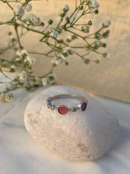 Pink Dot Silver Ring