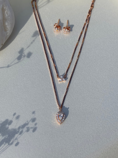 Crystal Leaf Dual-Layer Necklace Set