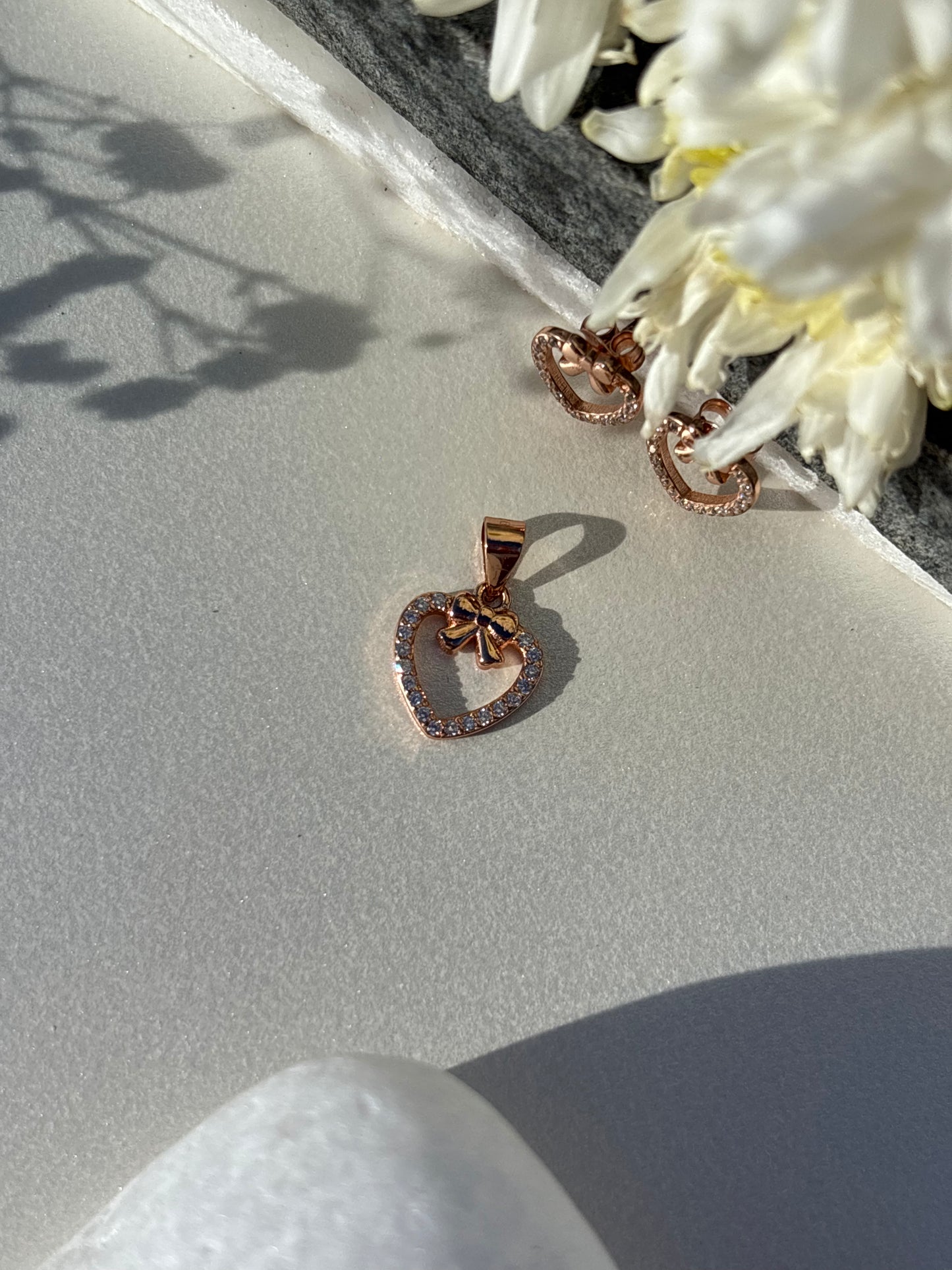 Rose Gold Heart Pendant Set