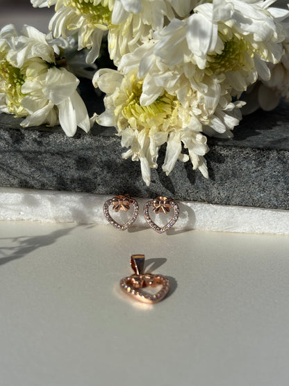Rose Gold Heart Pendant Set