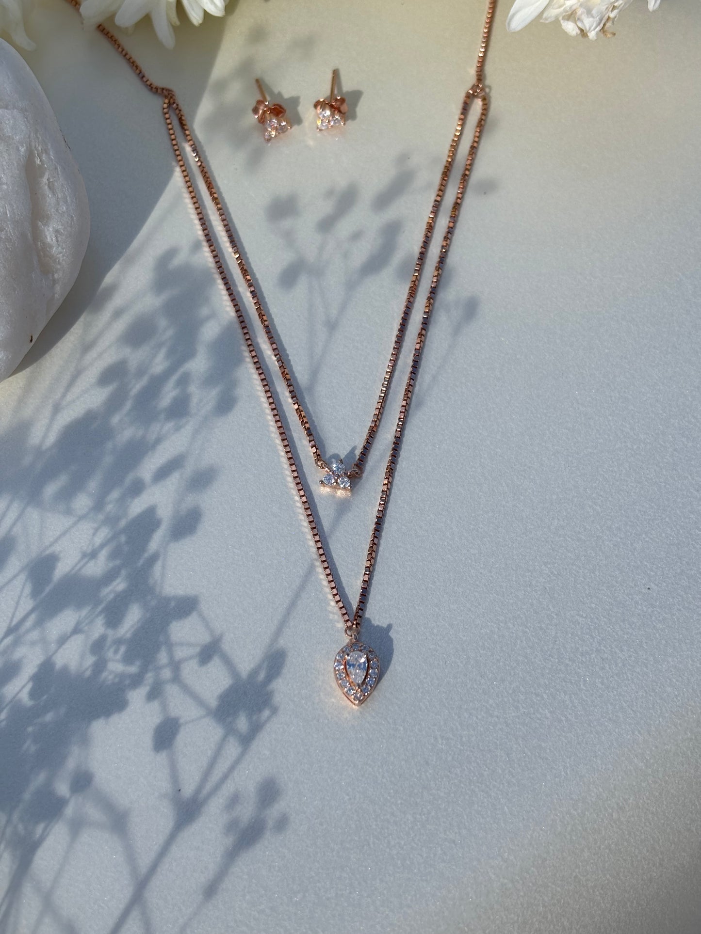 Crystal Leaf Dual-Layer Necklace Set