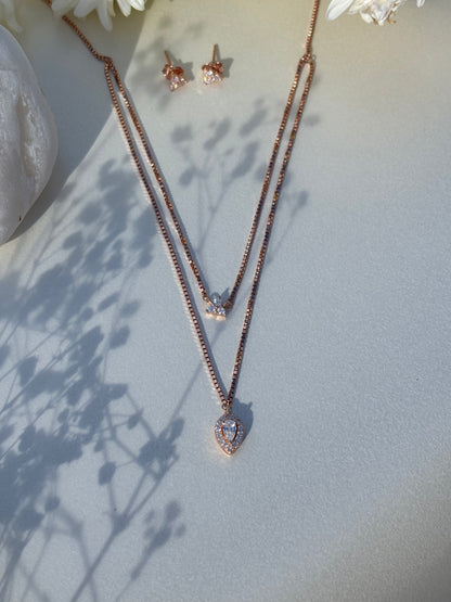 Crystal Leaf Dual-Layer Necklace Set