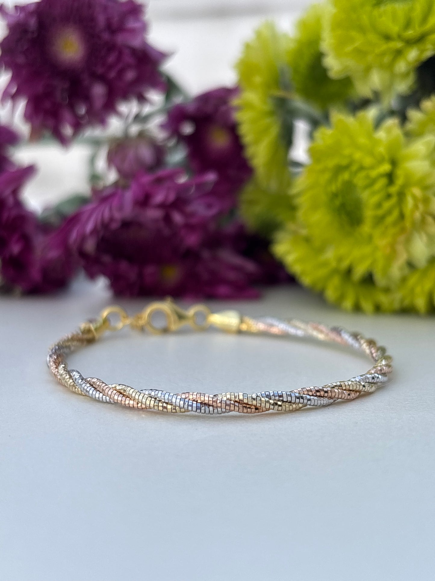 Twisted Tri-Color Sterling Silver Bracelet