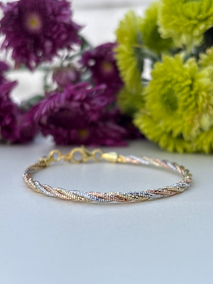 Twisted Tri-Color Sterling Silver Bracelet