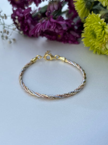 Twisted Tri-Color Sterling Silver Bracelet