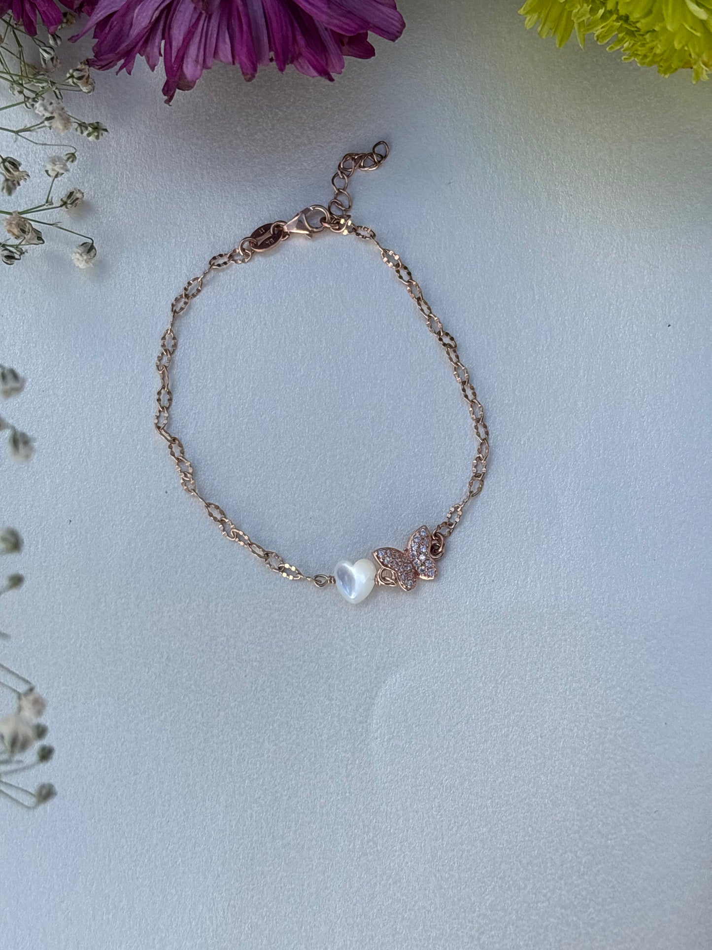 Sterling Silver Heart & Butterfly Bracelet