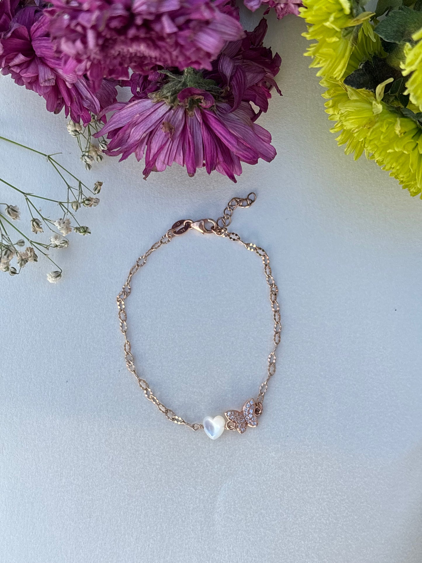 Sterling Silver Heart & Butterfly Bracelet