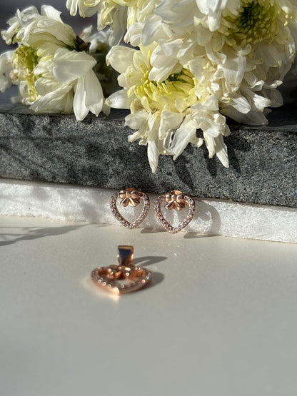 Rose Gold Heart Pendant Set