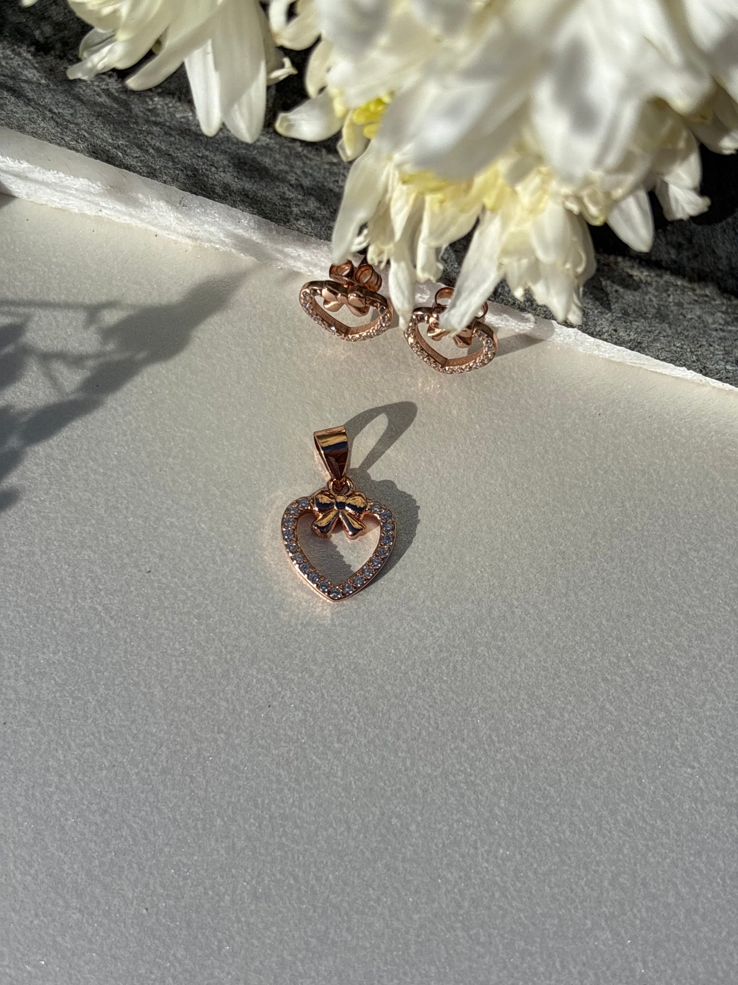 Rose Gold Heart Pendant Set